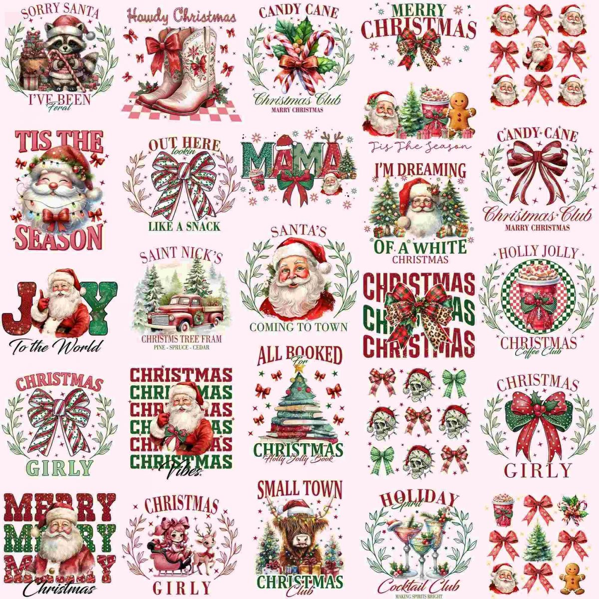 Festive SVG PNG Collection Coquette Bow Merry Girly Christmas Santa