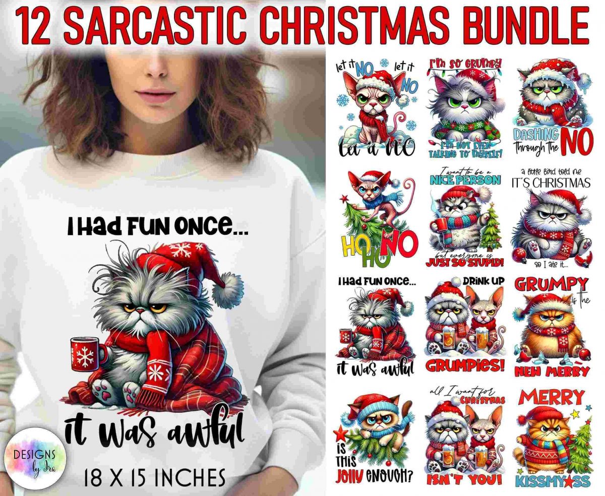 Festive SVG Sublimation Bundle Hilarious Cat Designs Christmas Cat