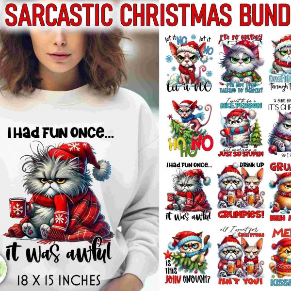 Festive SVG Sublimation Bundle Hilarious Cat Designs Christmas Cat