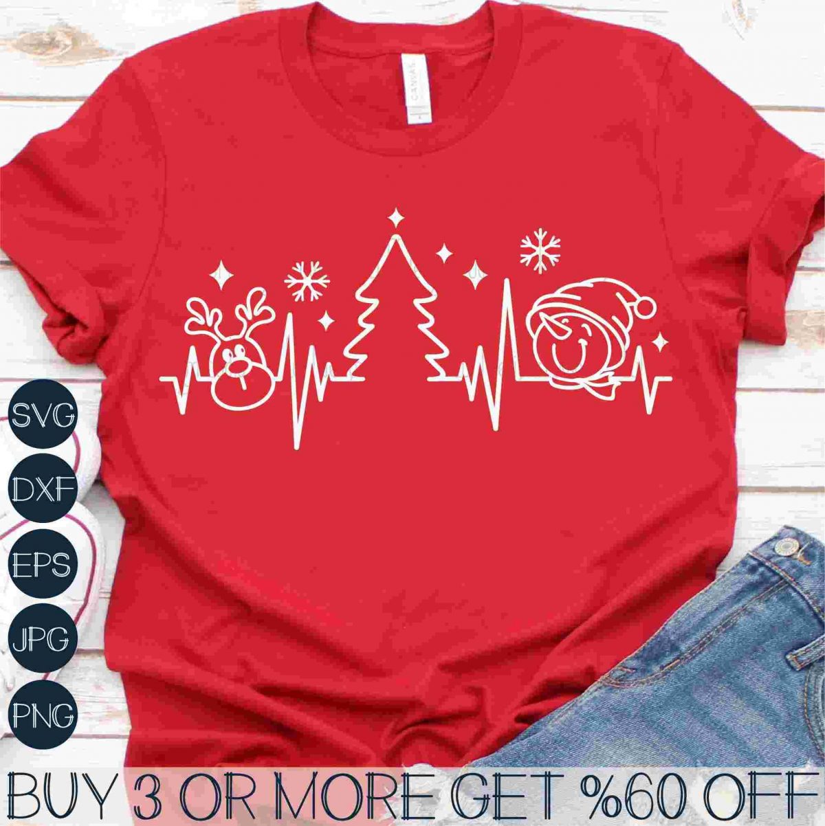 Festive SVGs Christmas Heartbeat Snowman Tree Reindeer Funny