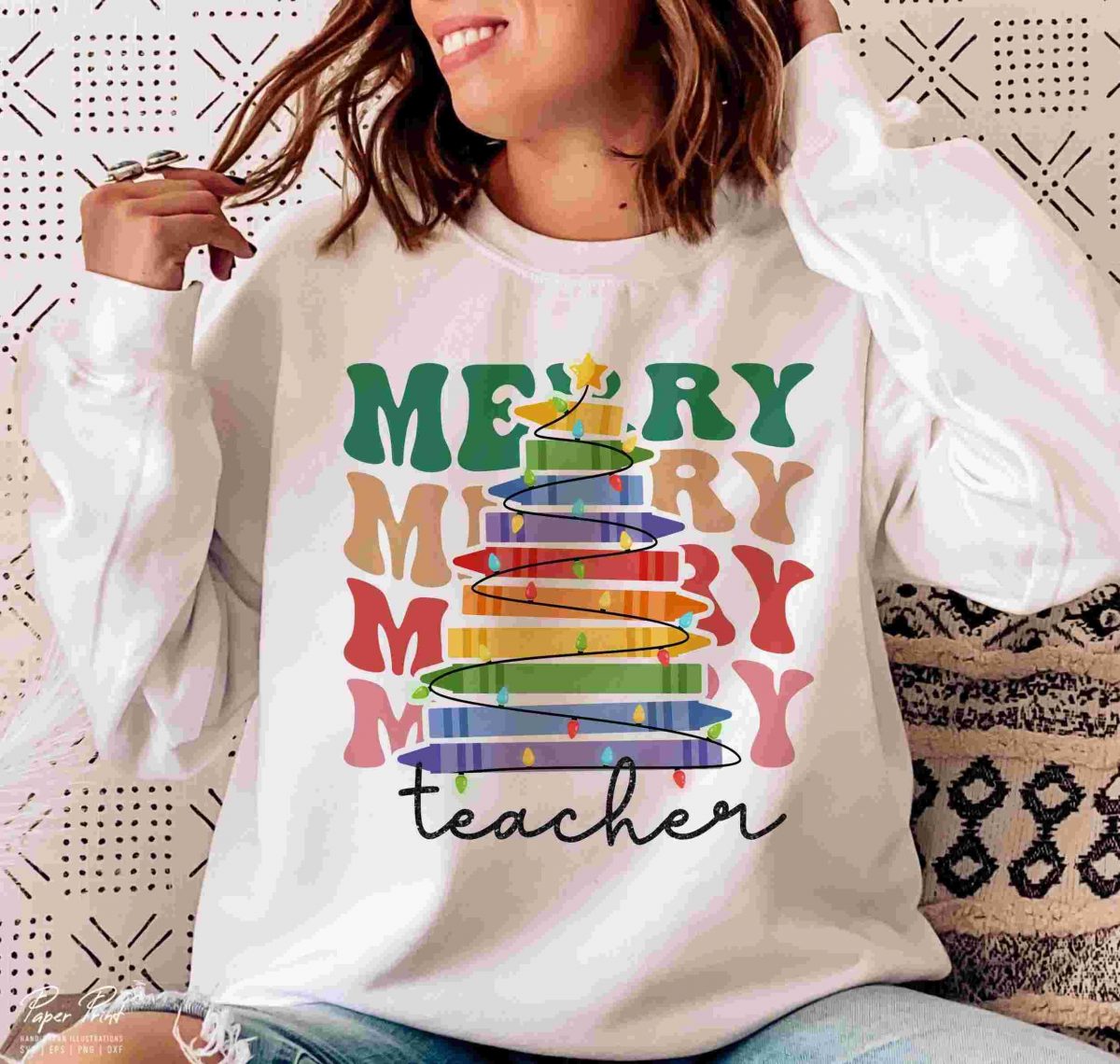 Festive Teacher Christmas PNG SweaterShirts Gifts Sublimation Design