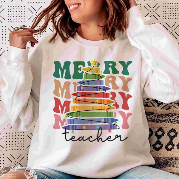 Festive Teacher Christmas PNG SweaterShirts Gifts Sublimation Design