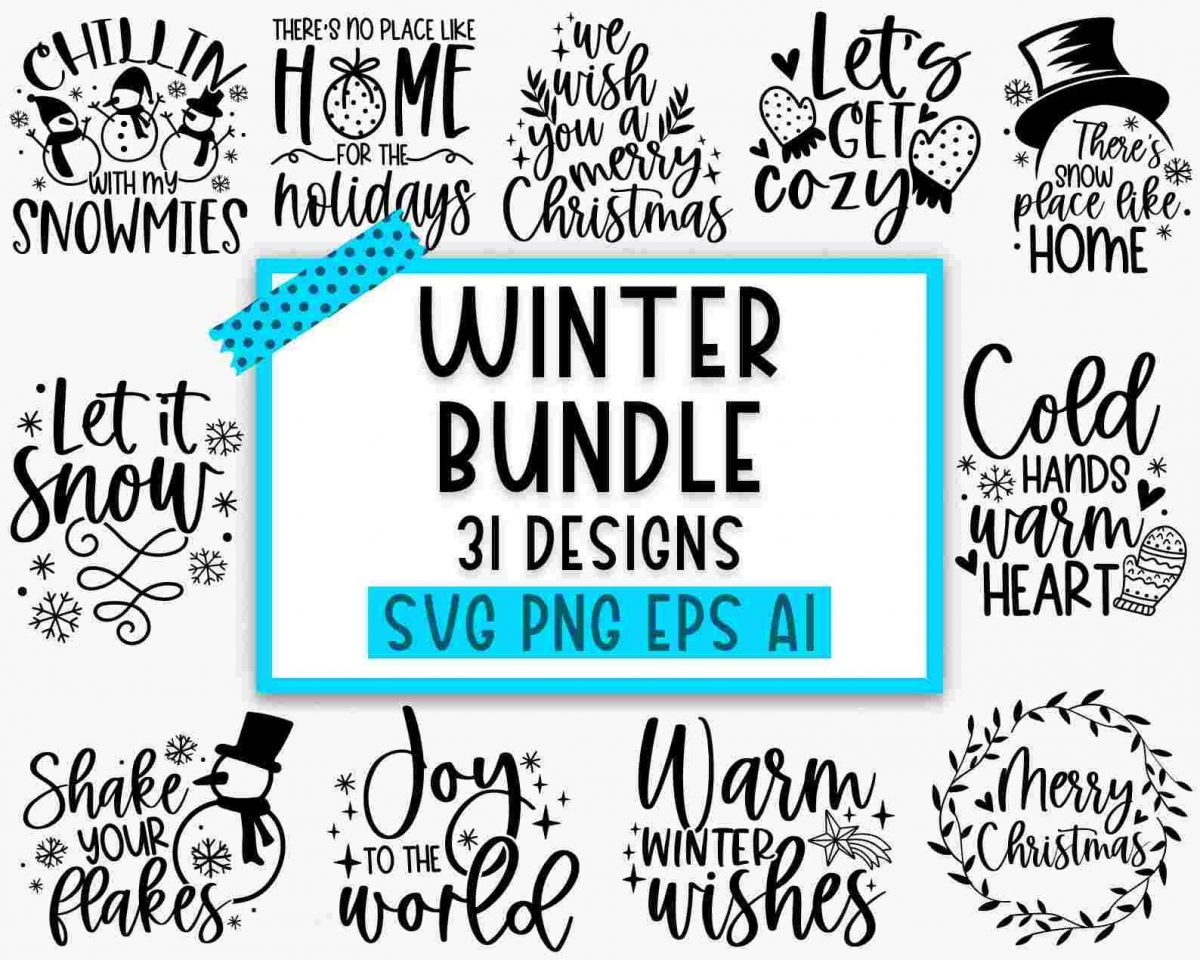 Festive Winter SVG Bundle Santa Snowman Quotes More