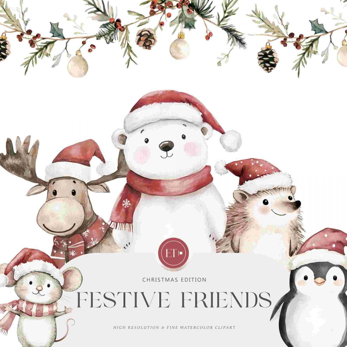 Festive Woodland Animals in Santa Hats SVG PNG Cute Christmas