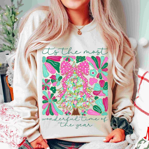 Floral Coquette Pink Christmas Tree png, Pink Green Brushstroke Christmas png, Boho Christmas Png, Glitter Christmas png, Tis the Season