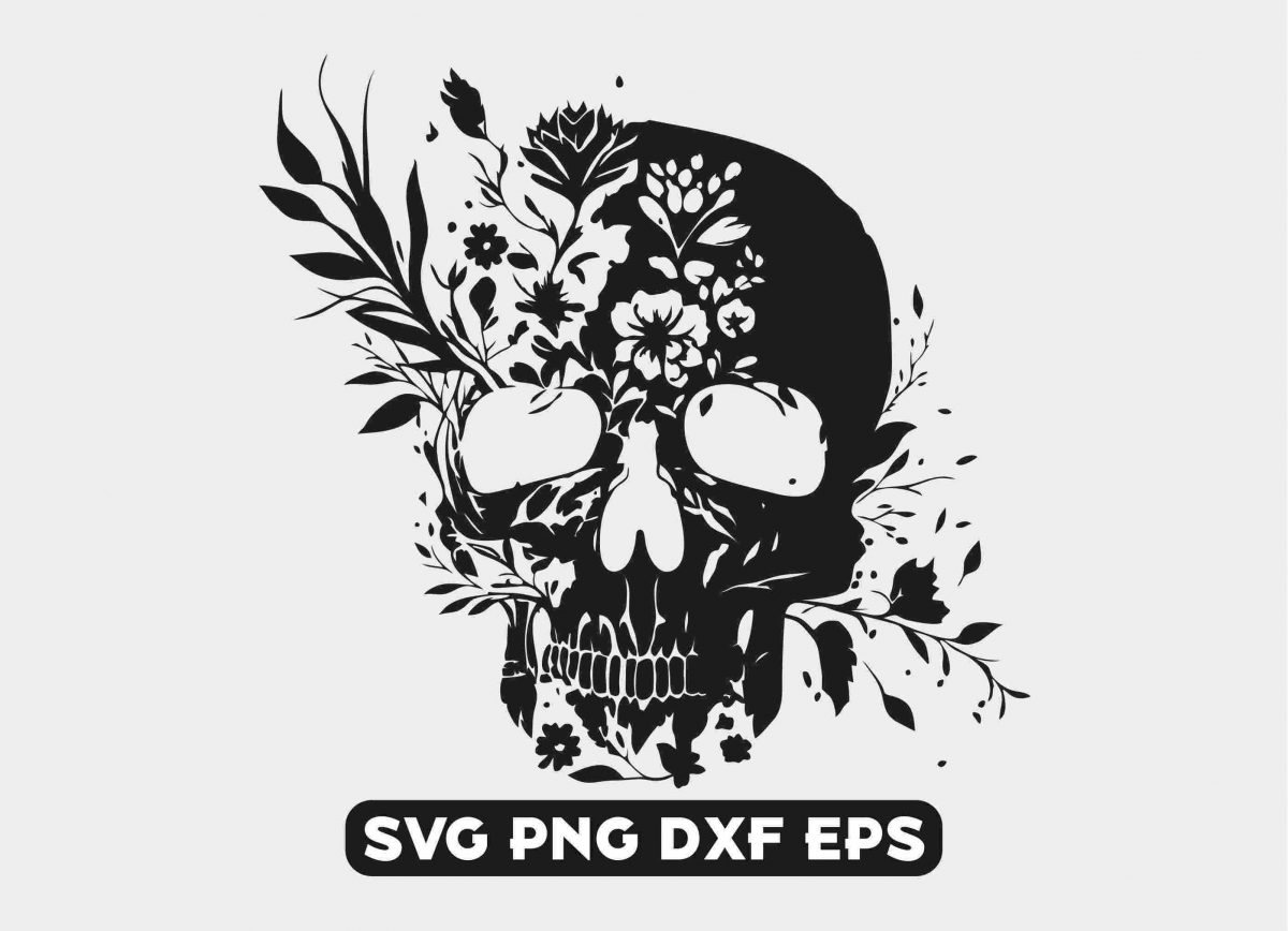 Flowerdecked skull svg floral skull silhouette skull clipart skeleton