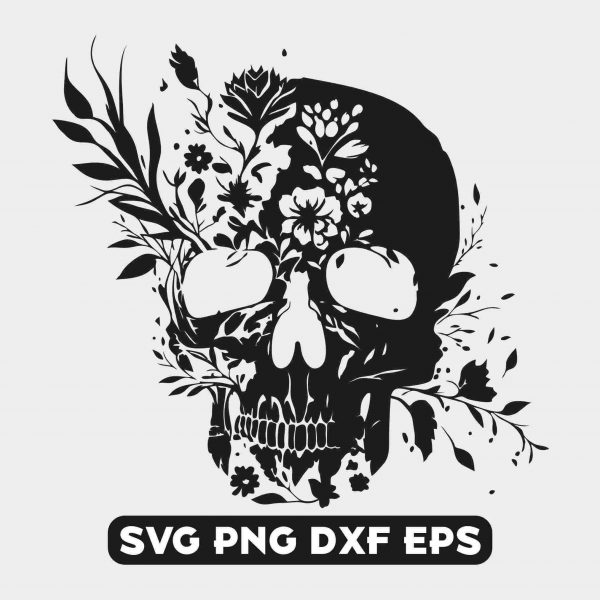 Flowerdecked skull svg floral skull silhouette skull clipart skeleton