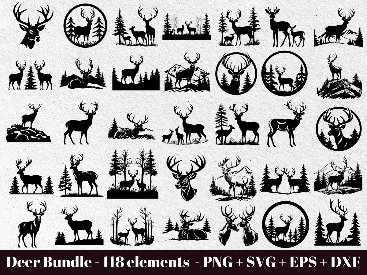 Forest Deer SVG Bundle Head Silhouette Vector Files for Commercial