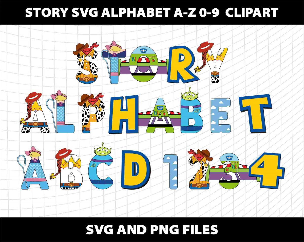 Fun Toy Story Alphabet Font SVG PNG Cliparts for Party Bundle