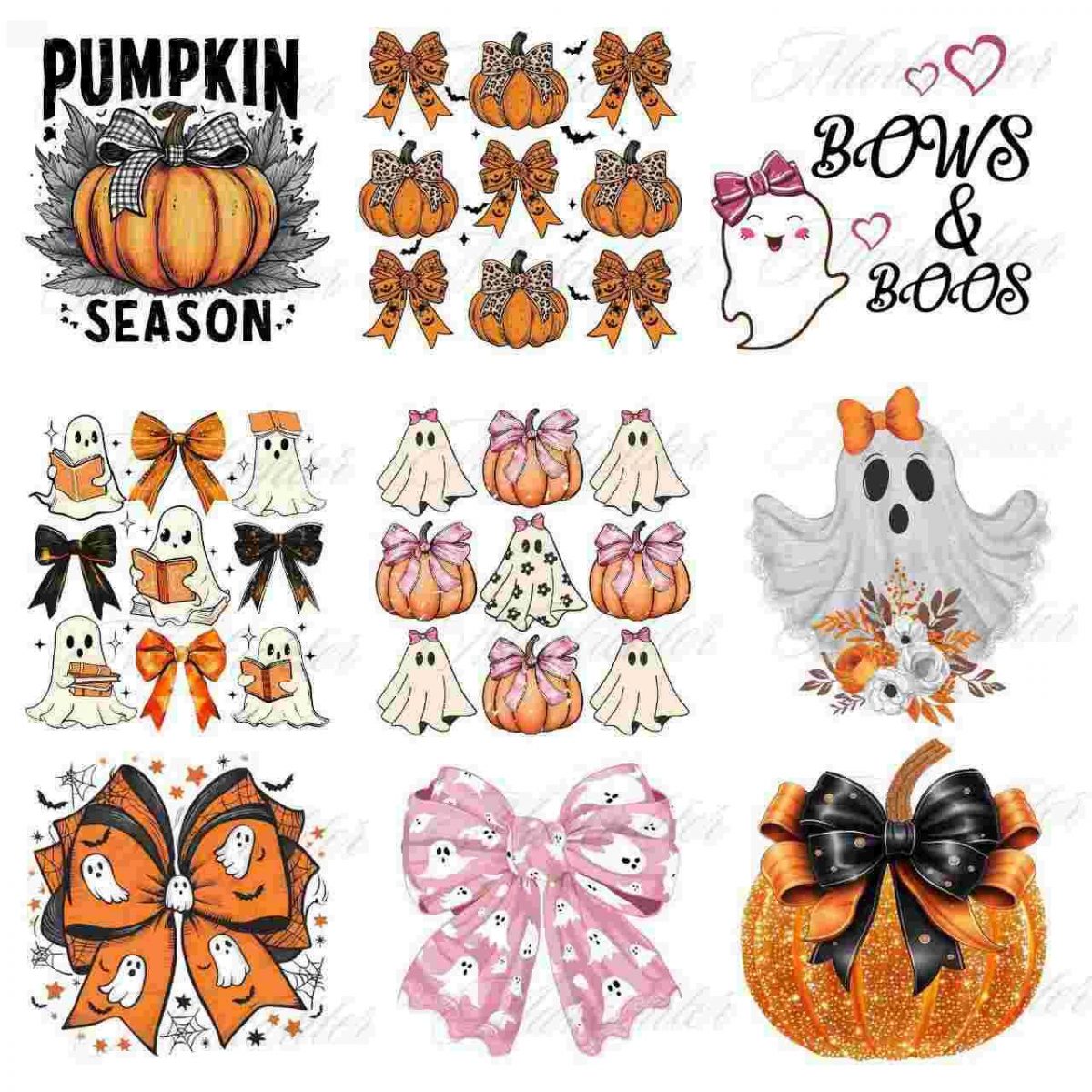 Funky Halloween Ghost Coquette Bow SVG Vintage Pumpkin Bow PNG Spooky