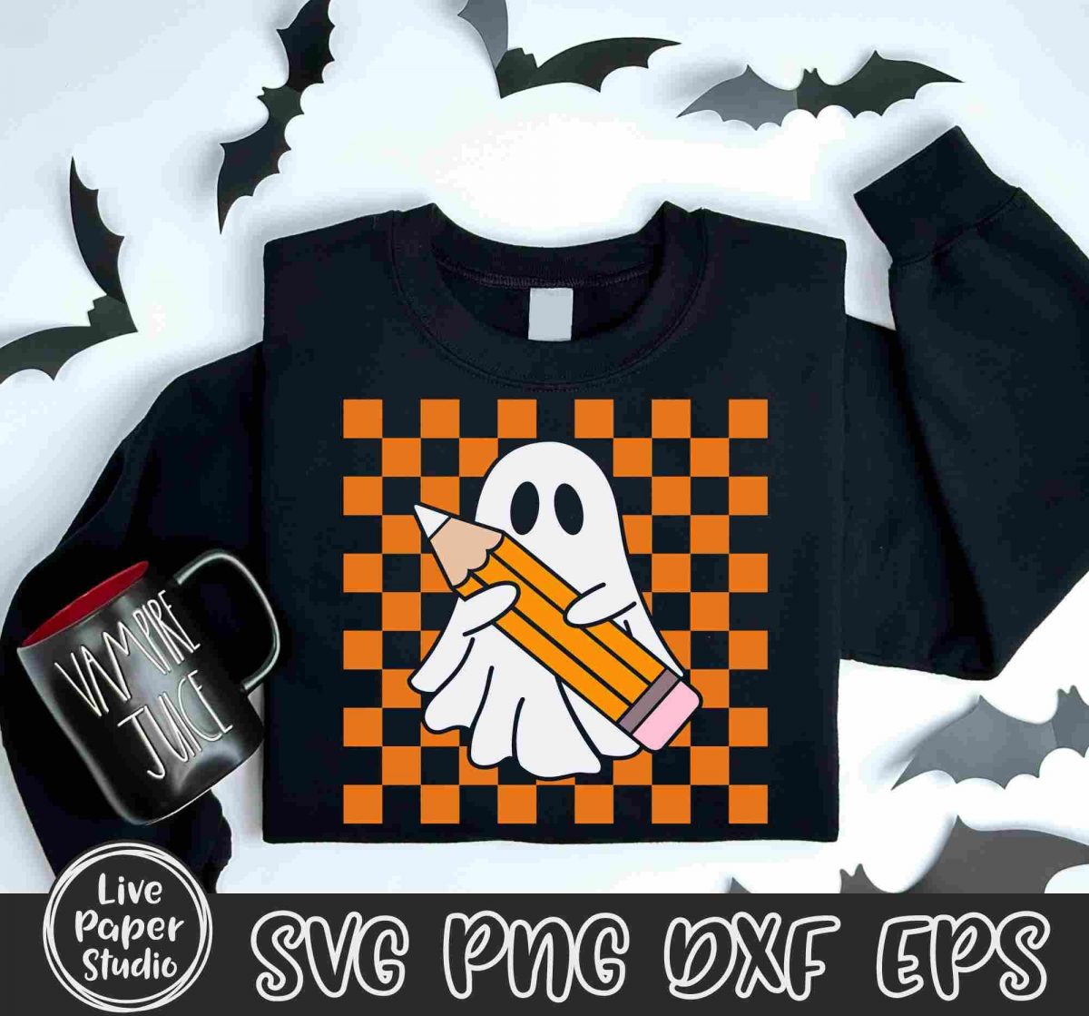 Funky Halloween Teacher SVG Ghost Fall Shirt Pencil PNG Digital