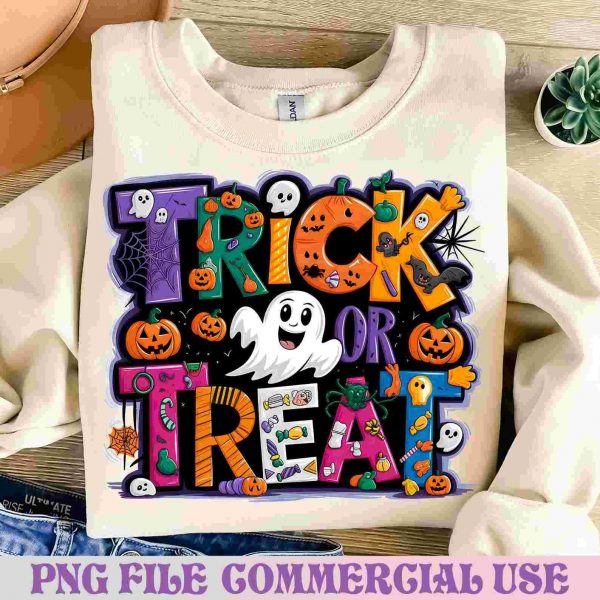 Funny Halloween PNG Trick Or Treat Spooky Season Retro Doodle