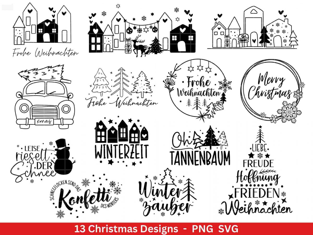 German Christmas Lettering SVG PNG for Silhouette Cricut Holiday