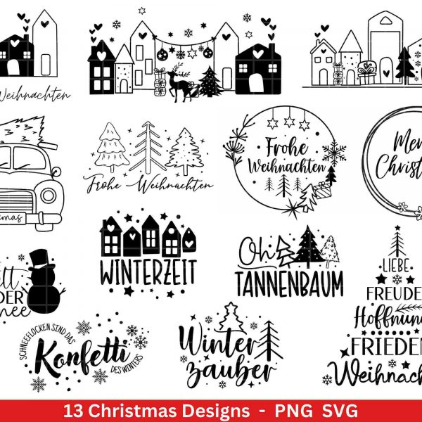 German Christmas Lettering SVG PNG for Silhouette Cricut Holiday