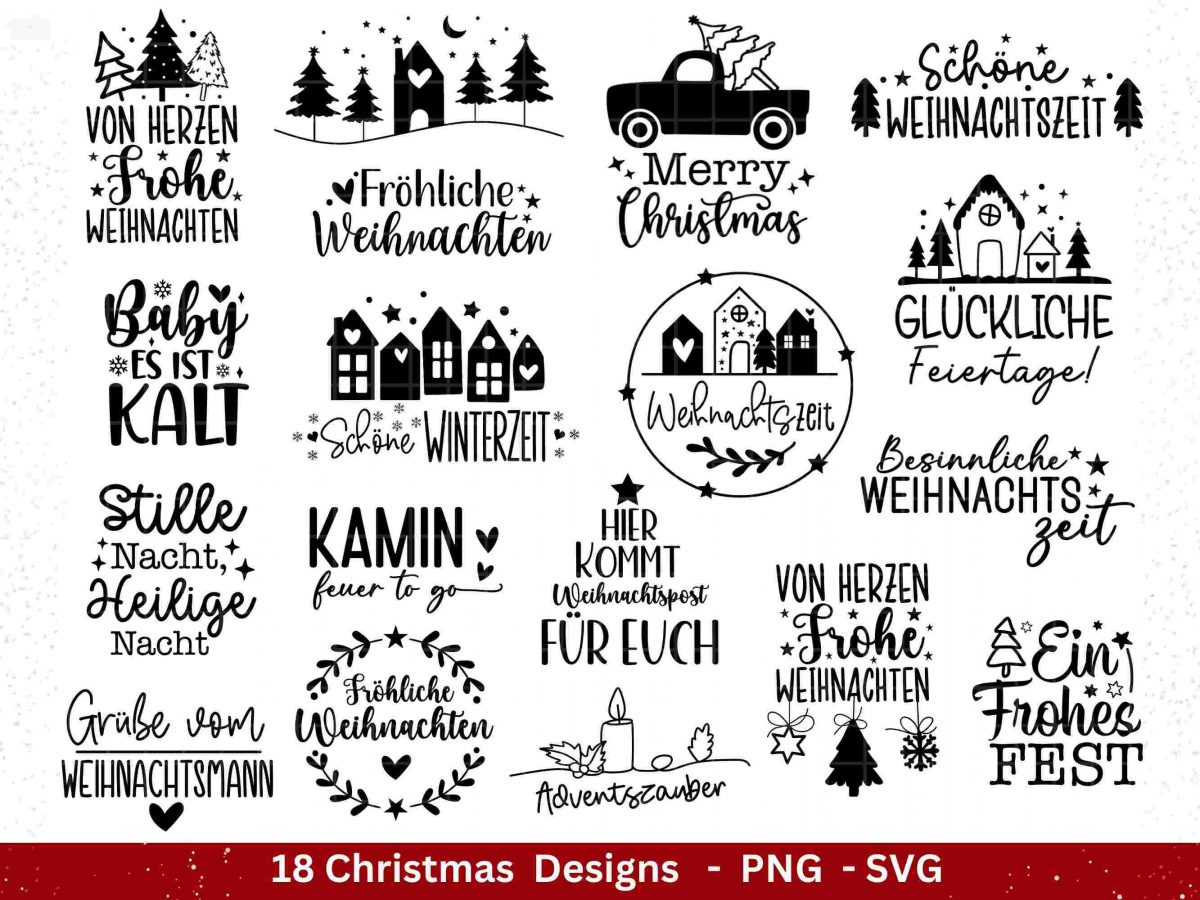 German Christmas SVG Festive Lettering Cozy Houses Winter Magic