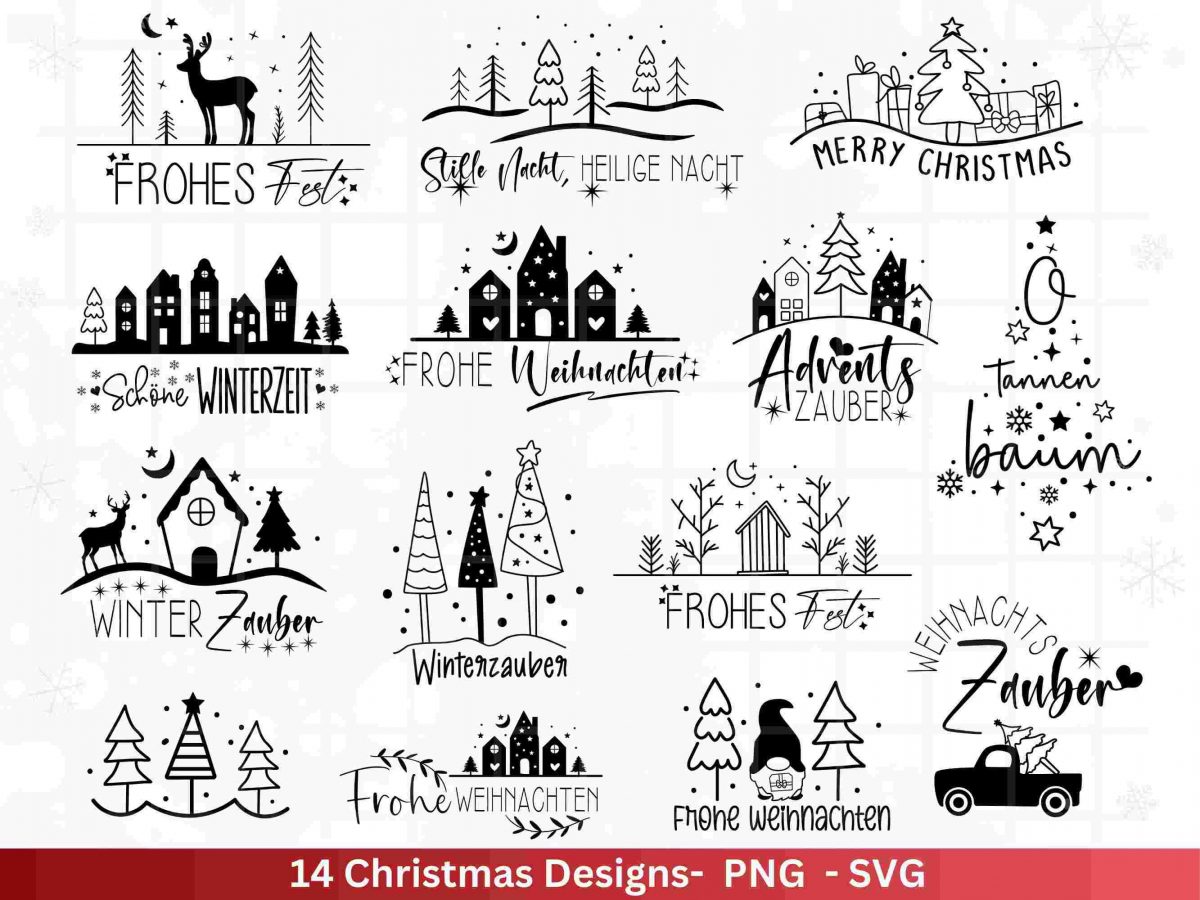 German Christmas SVG Holiday Lettering Houses for Winter Magic