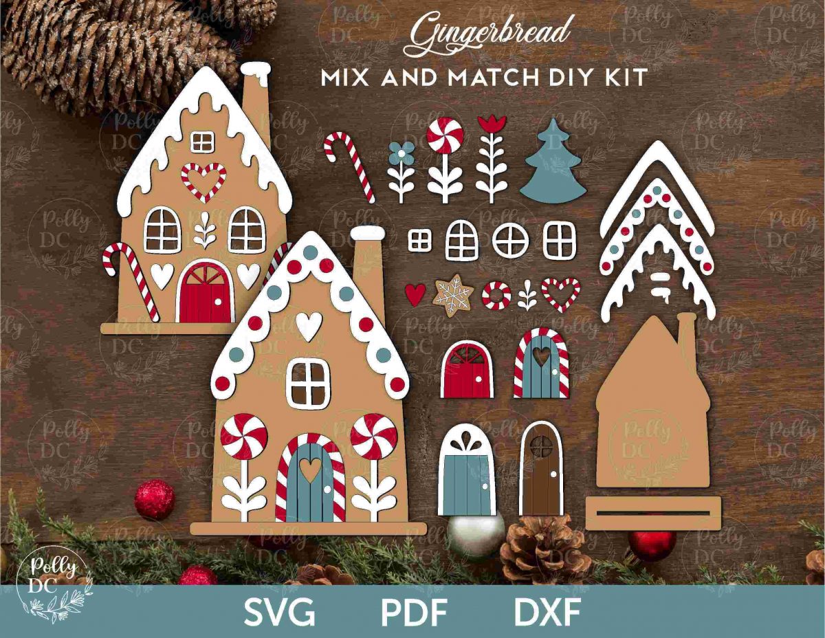 Gingerbread House DIY Paint Kit SVG, Christmas Gingerbread House Mix and Match kit SVG, Christmas Gingerbread House Shelf Sitter svg