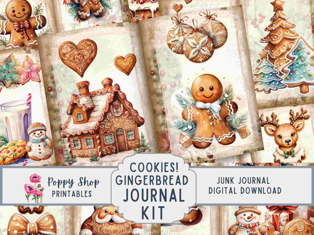 Gingerbread Junk Journal Kit, Christmas Junk Journal, Vintage, Gingerbread, Boy, Cookie, Printable, Ephemera, Journal Pages, Download, Cute