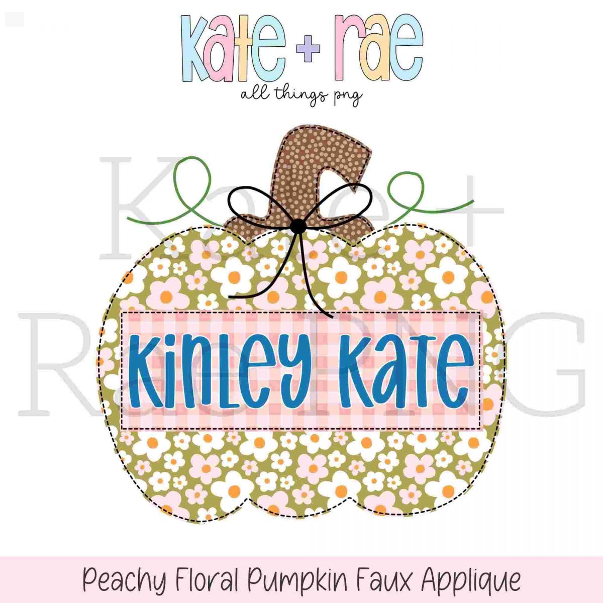 Girls Peachy Floral Pumpkin Faux Applique svgpng Digital Download