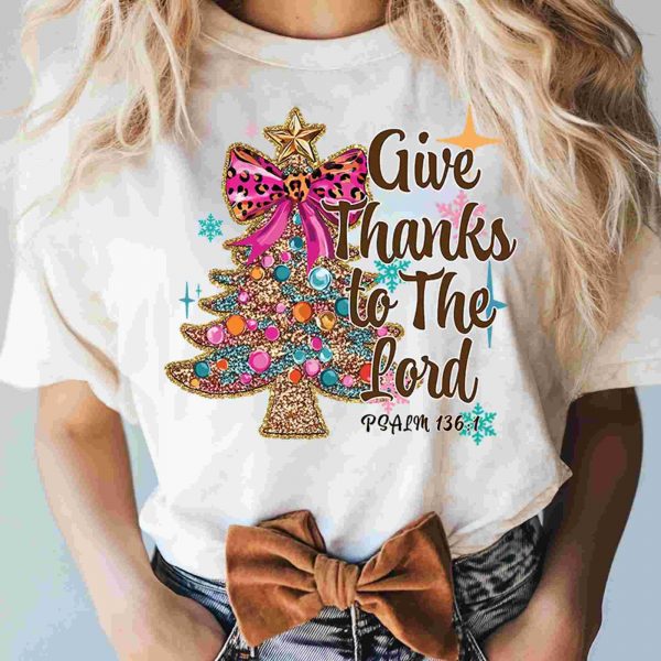 Give Thanks To The Lord Png, Glitter Christmas tree PNG, Thanksgiving Coquette Png, Christian winter Christmas, Jesus Cross,Dalmatian Dots