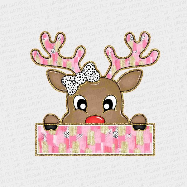 Glitter Coquette Pink Christmas Reindeer Png, Christmas Kids Name PNG, Personalized Kids Christmas Png, Girl Christmas Png, Xmas Brushstroke