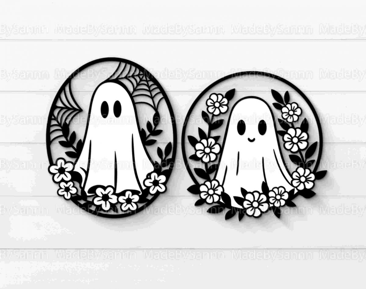 Glowing Halloween Ghosts Door Hanger and Flower Decor Svg Files