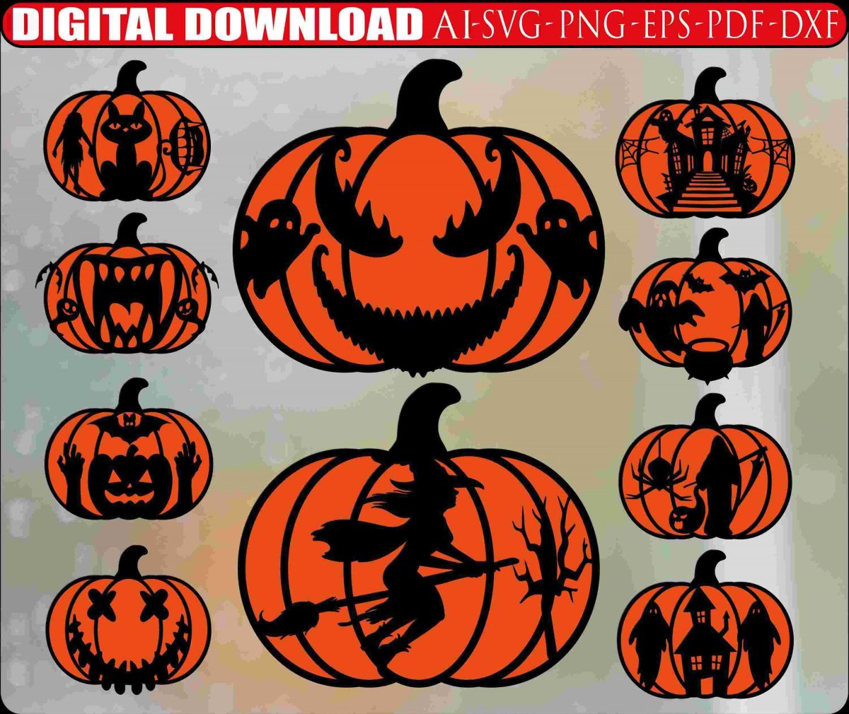 Glowing Halloween Pumpkin Bundle Pumpkins Decor Black Cat Svg Laser