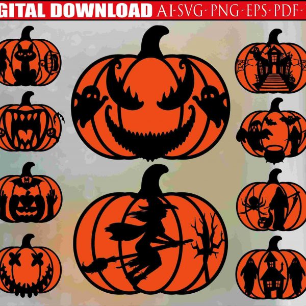 Glowing Halloween Pumpkin Bundle Pumpkins Decor Black Cat Svg Laser