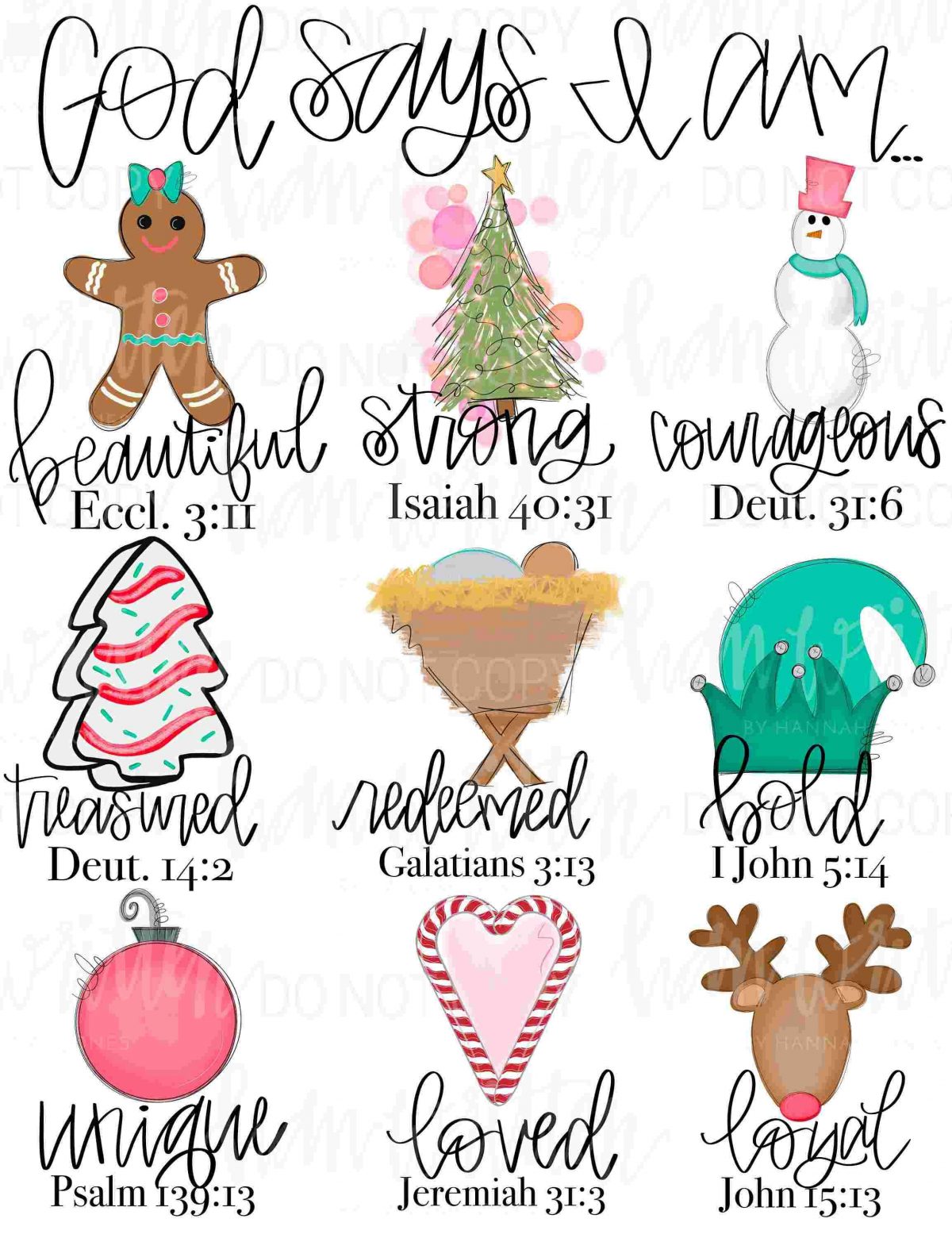 God says I am | God Says I am girl design | kids Christmas design | gingerbread | elf hat | snowman