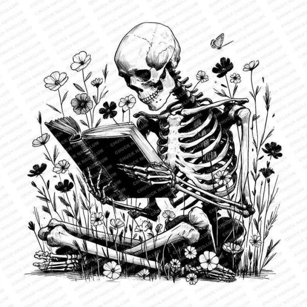 Gothic Skeleton Art Book Reading SVG PNG JPG Floral Wisdom Tshirt