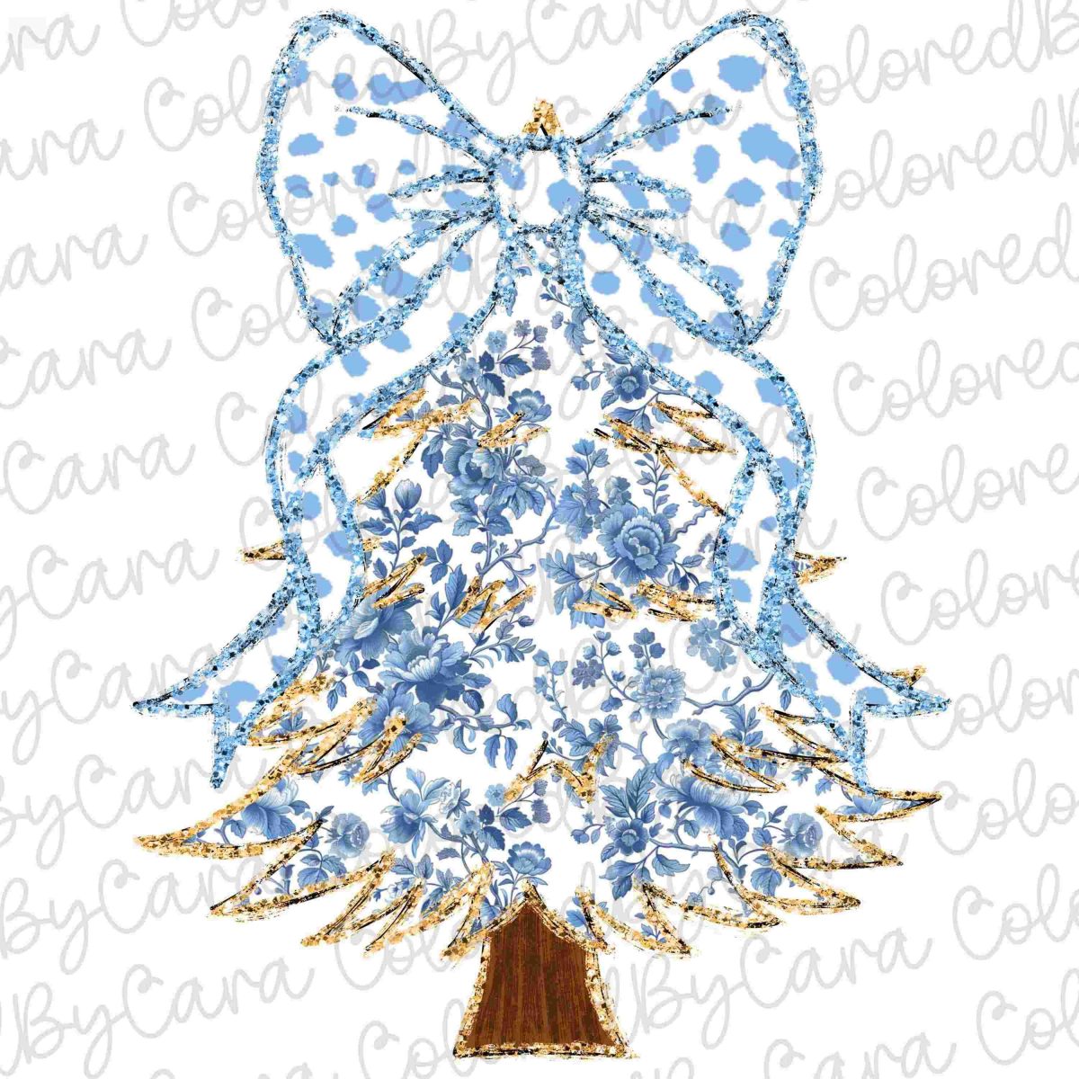 Grand millennial Coquette gold glitter Christmas tree chinoiserie png girls christmas design dtf bow acrylic brushstroke