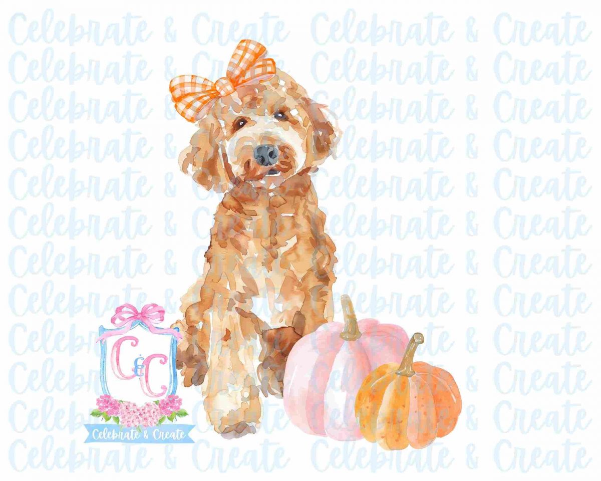 Grandmillennial Doodles Watercolor Golden Labradoodle Pumpkin SVG