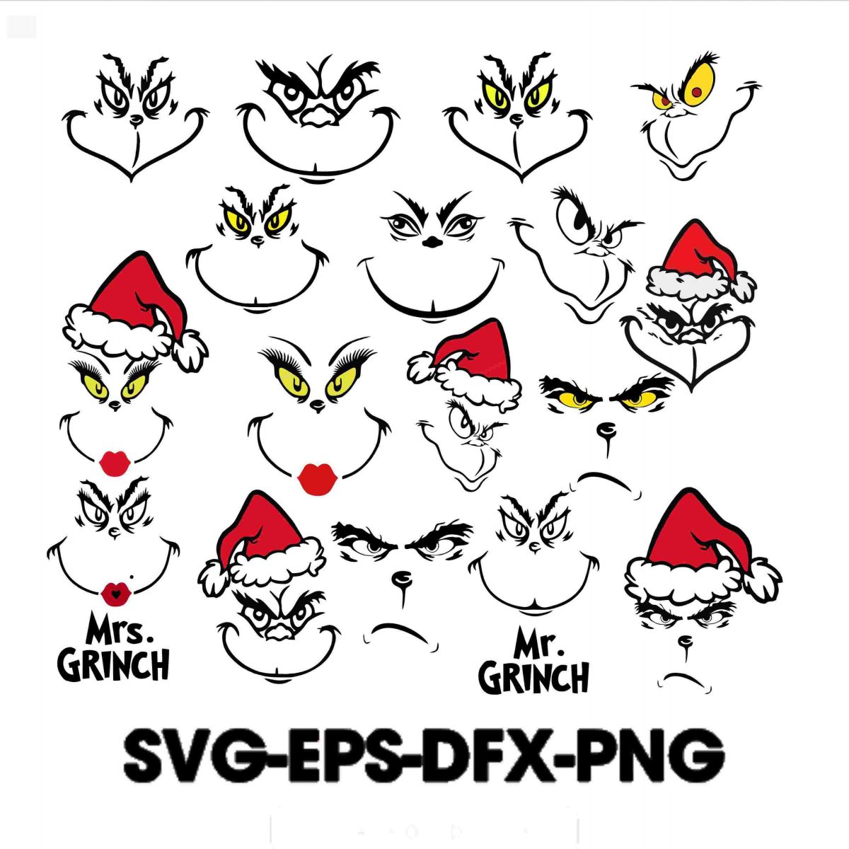 Grinch Face Bundle Svg Png for Christmas Cricut Instant Download