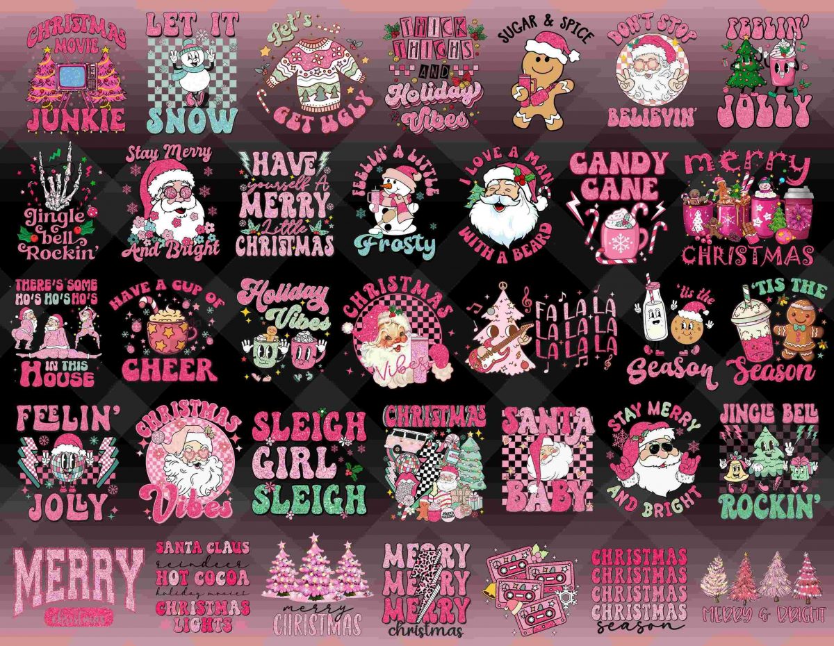 Groovy Pink Xmas Bundle 35 Retro Christmas SVG PNG Designs