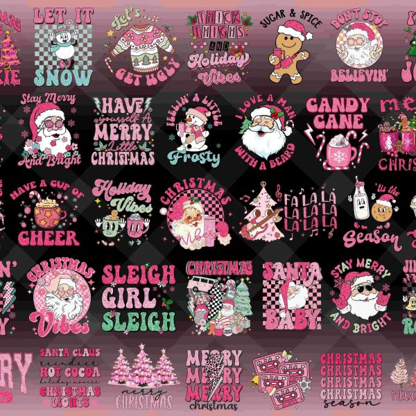 Groovy Pink Xmas Bundle 35 Retro Christmas SVG PNG Designs