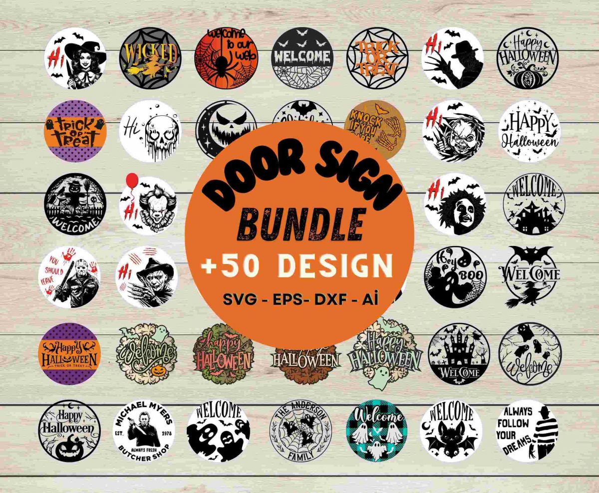 Halloween Door Decor Bundle Svg Png Spooky Welcome Sign Wooden Hanger