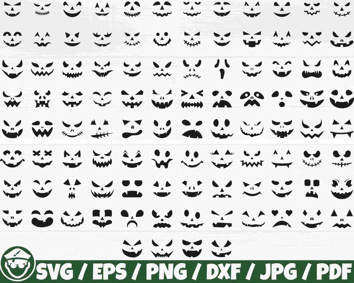 Halloween Face Bundle x100 SVGEPSPNGDXFJPGPDF Commercial Scary Faces