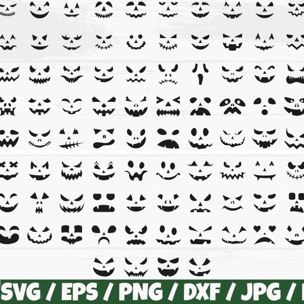 Halloween Face Bundle x100 SVGEPSPNGDXFJPGPDF Commercial Scary Faces