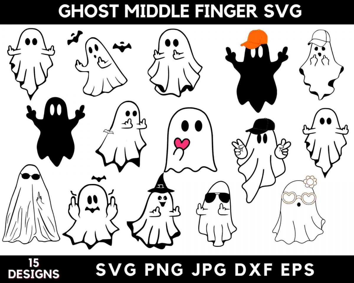 Halloween Ghost Middle Finger Bundle SVG PNG for Cricut Silhouette