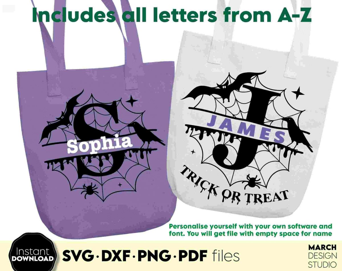 Halloween Monogram Letters for Candy Bag Treats Svg Png Dxf Pdf