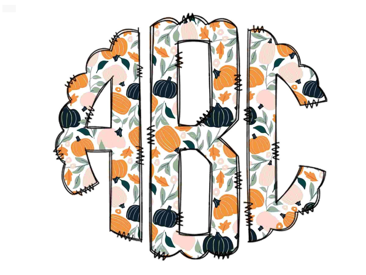 Hand Drawn Boho Pumpkin Monogram Letters Autumn Leaves SVGPNG Bundle