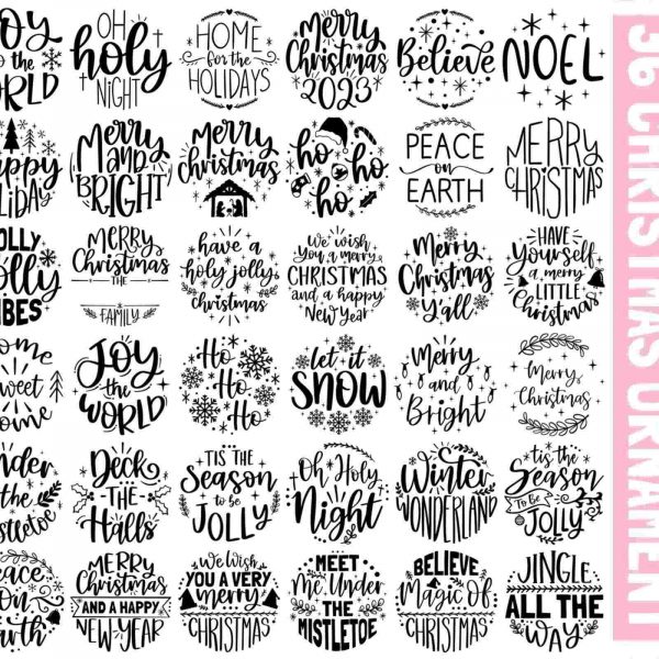 Hand lettered Christmas bundle 36 festive SVGs believe in the magic