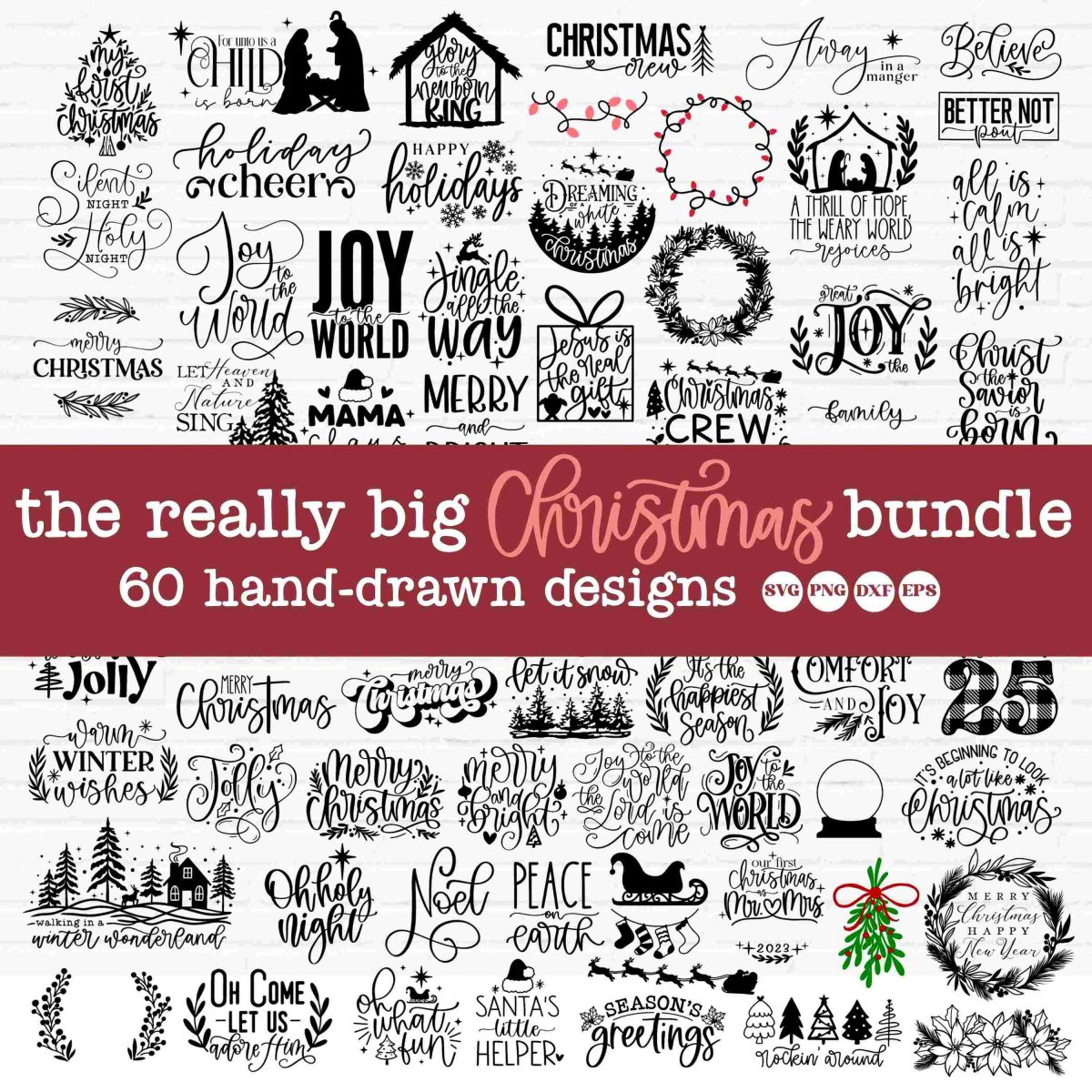 Hand Lettered Christmas SVG Bundle Christian Ornaments Winter Holiday