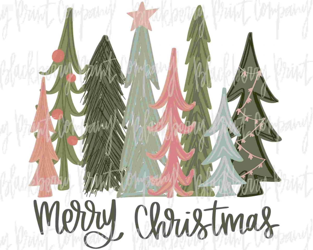 Hand Lettered Christmas Trees in Pink and Green SVGPNG Download