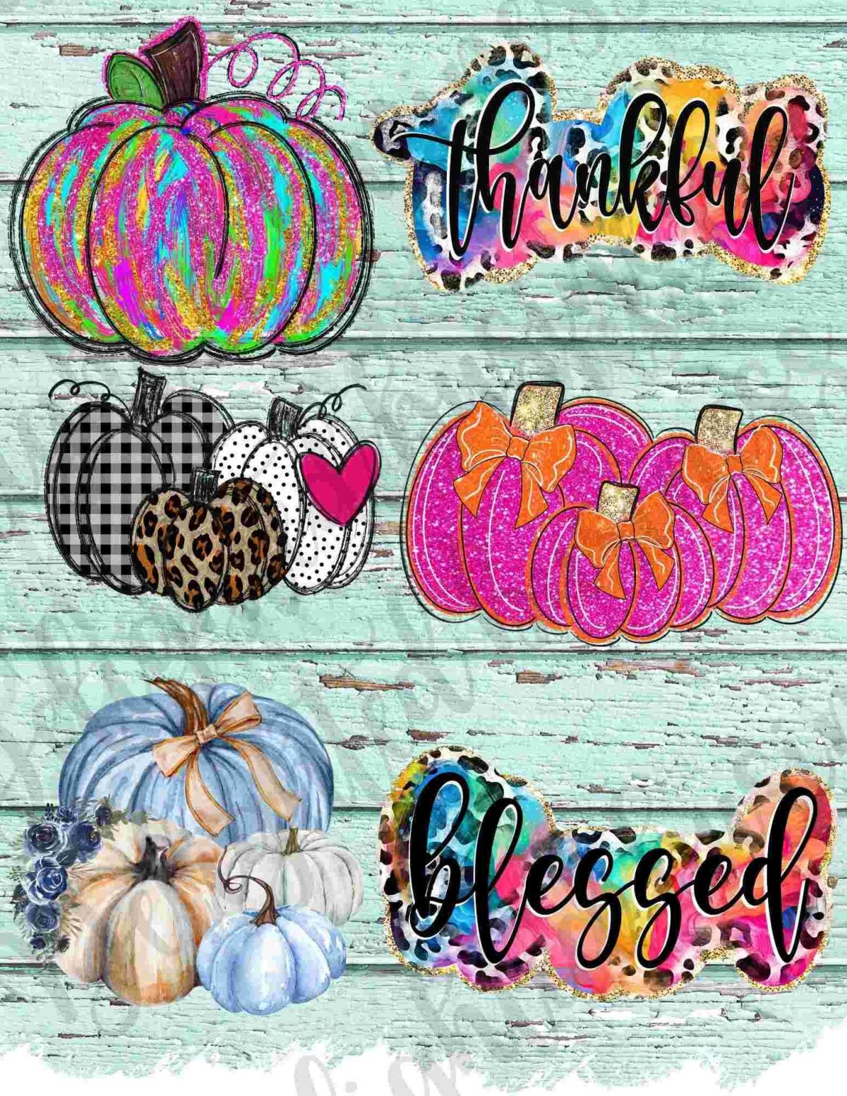 Handdrawn fall PNG bundle pumpkins thankful blessed blue pumpkin