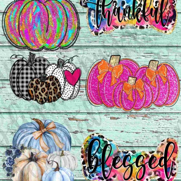 Handdrawn fall PNG bundle pumpkins thankful blessed blue pumpkin