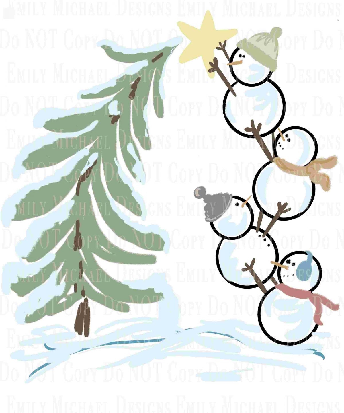 Handdrawn Snowman Tree SVG Printable for Sublimation Christmas Art