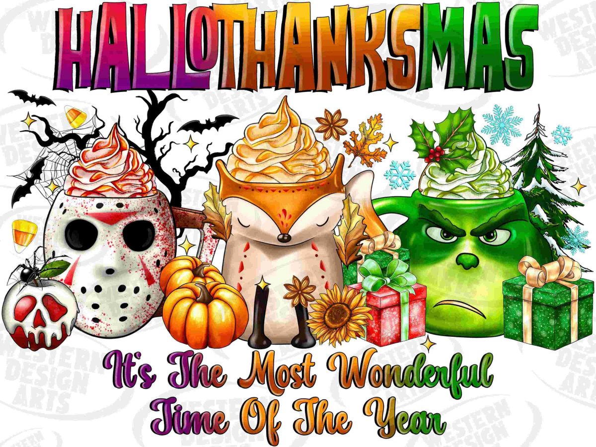 Happy Hallothanksmas Coffee PNG, Coffee Clipart, Fall PNG, Halloween png, Christmas PNG, Western Png, Instant Download, Sublimation Design