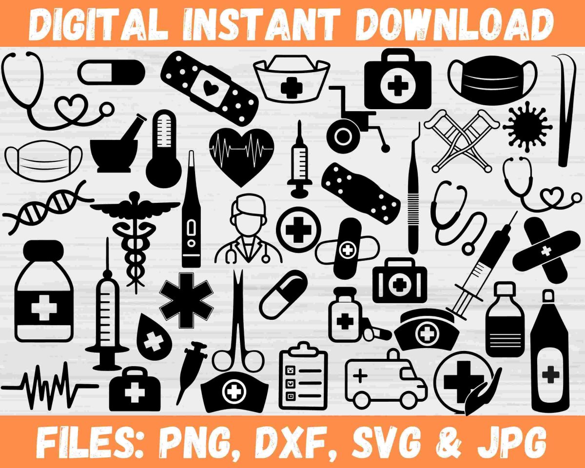 Healthcare Icons SVG Bundle for Doctors and Nurses Hospital Clipart