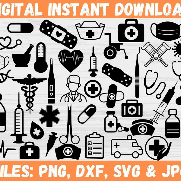 Healthcare Icons SVG Bundle for Doctors and Nurses Hospital Clipart